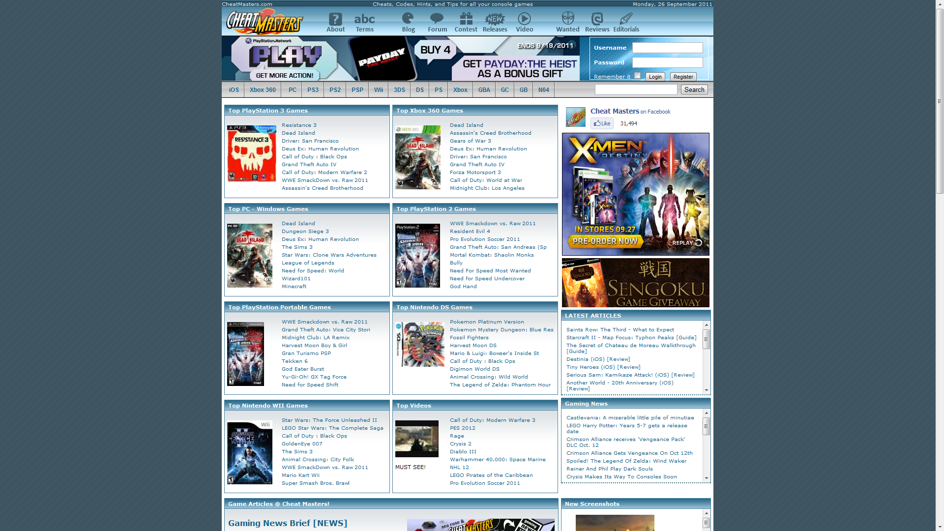 X-Men 300x250 display ad on Cheatmasters