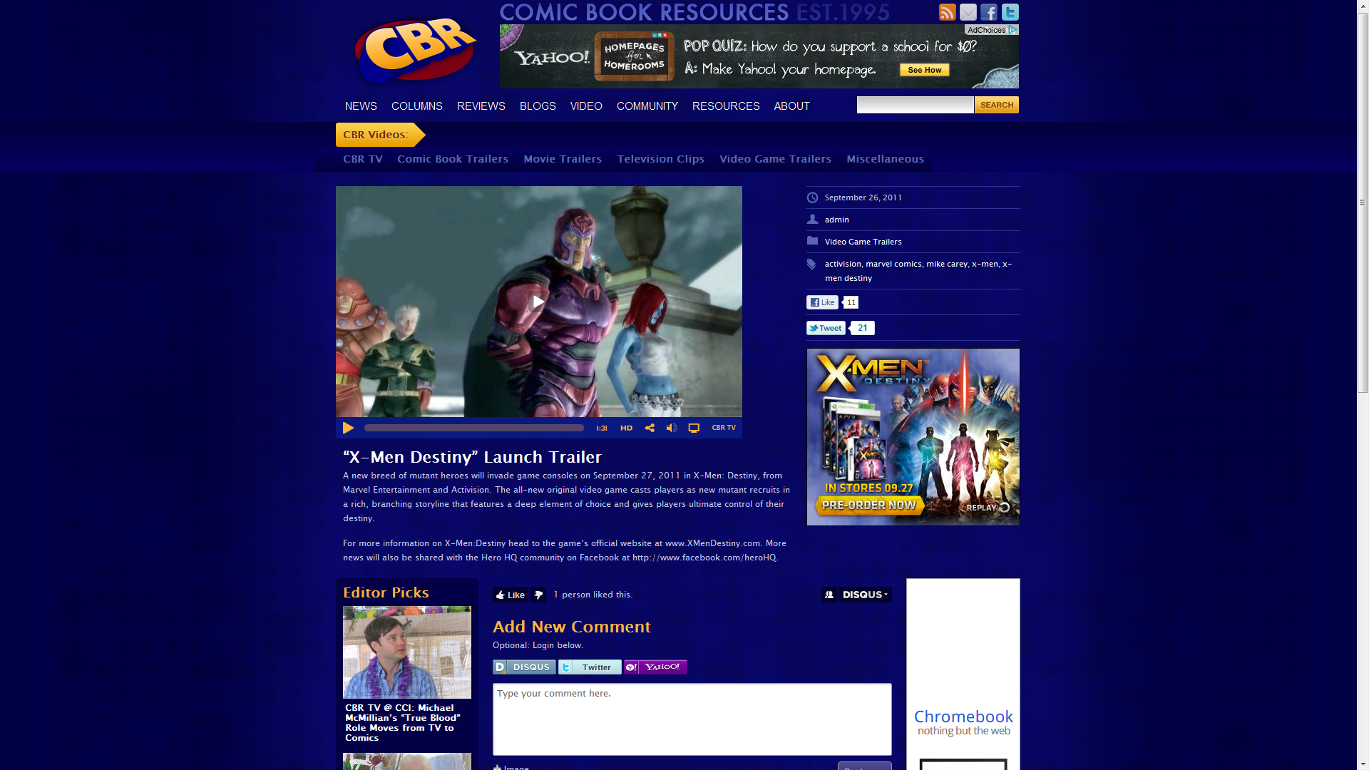 X-Men ad placement on Comicbook Resources