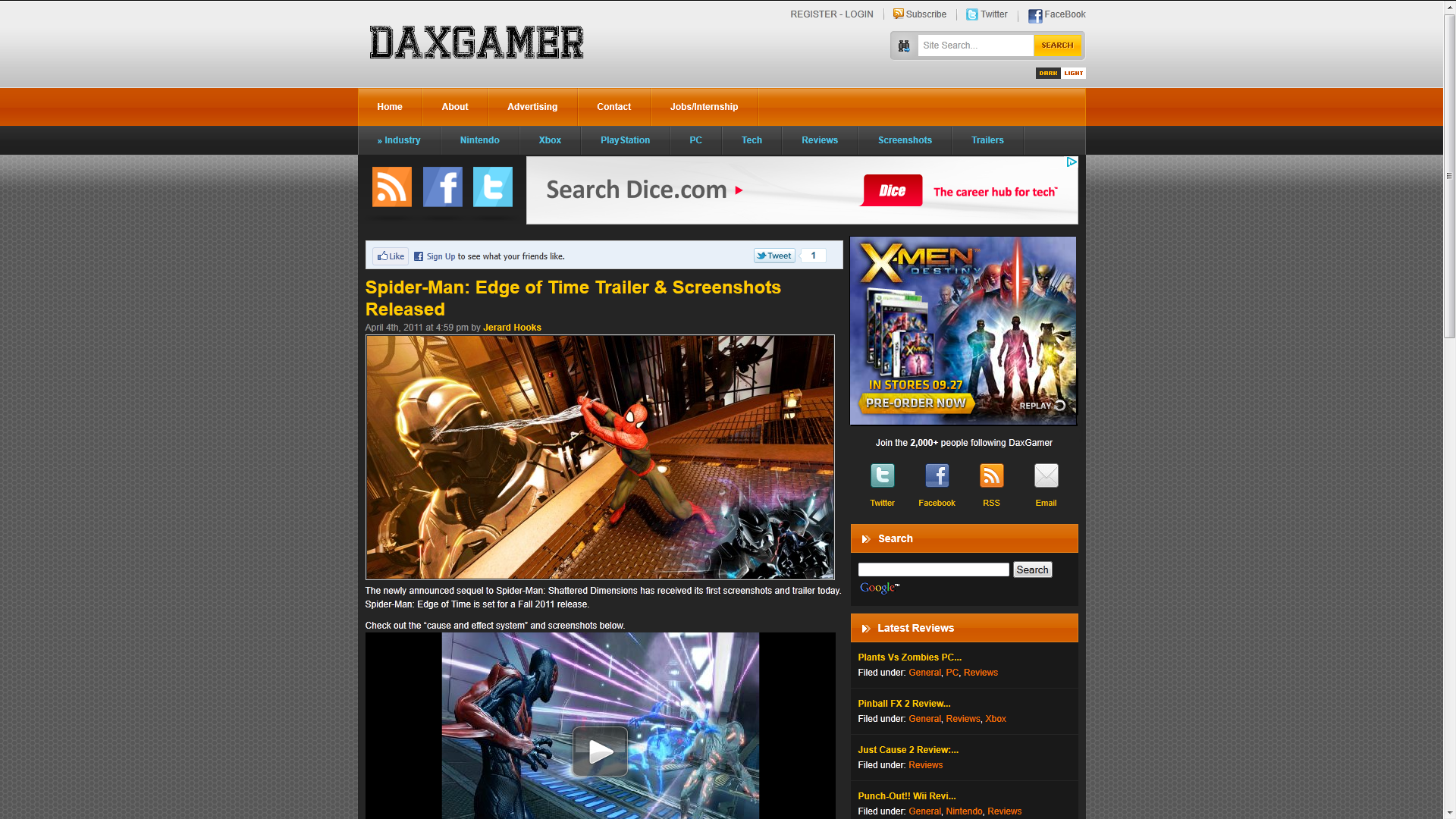 X-Men ad placement on Dax Gamer
