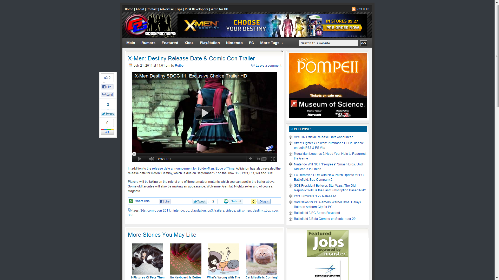 X-Men ad placement on Gossip Gamers